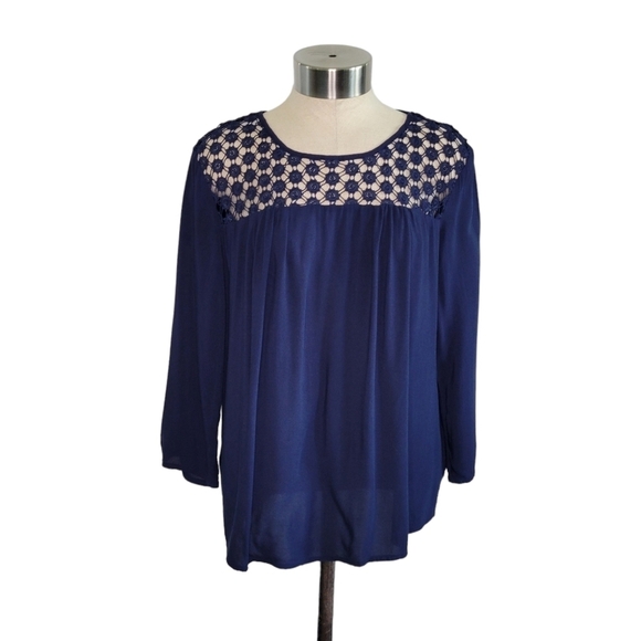 Old Navy Flowy Relaxed Fit Crochet Lace Boho Blouse Top Women's Size M Blue - Picture 1 of 9